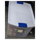 Bin of New Red & Gold Ornaments and More