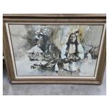 46"ï¿½32" Watercolor Painting Depicting Native