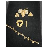 (2) Brooches, Earrings & Gold Tone Bracelet