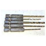 (5) HSS Drill Bits w/1/4" Hex Shanks