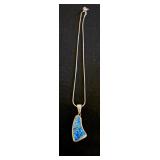 Navajo Sterling Silver Pendant w/Blue Gilson O