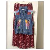Sz L VTG Lemon Grass Bandana Patchwork Denim Vest