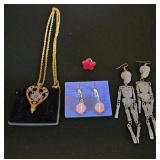 Avon (1) Heart Rose Necklace, (2) Prs Earrings  &