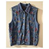 Sz: M, Vintage Denim Vest Floral Embroidered