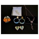 Avon Necklace, Earrings, (2) Brooches & (2)