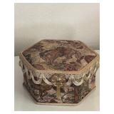 Tapestry Covered Hexagonal Trinket Box