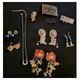 (7) Prs Earrings, Necklace, Brooch, Belt Buckle