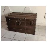 Brown Vintage Storage Trunk with Metal