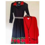 (1) Womens Vintage Black Dress w/Rose Embroidered