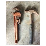 14" Pipe Wrench & Hammer