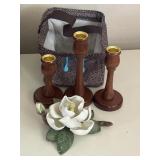 1986 Avon Candle Holders, Ceramic Magnolia &