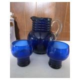 Vintage Cobalt Blue Glass Beverage Sets from the