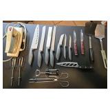Assorted Knives, Vtg GE Hand Mixer(Works) & More