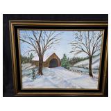 29'×23' Framed Winter Scene Oil on Canvas