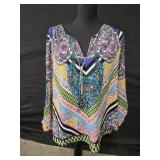 Sz Med Hale Bob Boho Peasant Blouse w/Tie Front