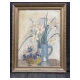 14.5' x 18.5' VTG Daffodils Flower Vase Oil