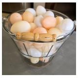 7'ï¿½10.5' Glass Basket w/Wooden Handle + Faux Eggs