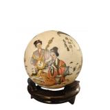 Japanese Satsuma Ceramic Sphere on Wooden Base 7'