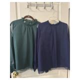 (2) Sz L Blouses w/ Ruffled Neckline