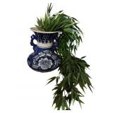 9' Chinoiserie Style Ceramic Vase w/ Faux Leaves