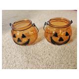 (2) 3' Glass Jack o Lantern Candle Holders