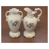 (2) Vintage Mini Floral Porcelain Vases Pitcher