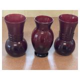 (3) VTG Anchor Hocking Royal Ruby Red Glass Vases