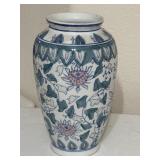 9' Vintage Chinese Vase Pink Green Chinoiserie