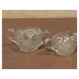 Vintage Pressed Glass Open Sugar Bowl & Creamer