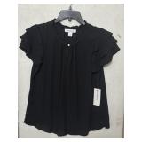 NWT Sz PS Liz Claiborne black flutter sleeve