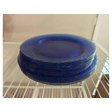 (10) Blue Glass Pyrex Dinner Plates 10.5&12'