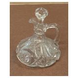 VTG clear cut glass cruet, featuring a bulbous