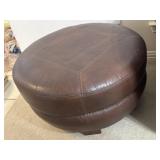 28ï¿½ x16' Brown Leather Round Ottoman featuring a