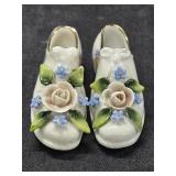 (2) Miniature Porcelain Decorative Shoes