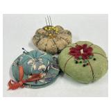 (3) Handmade Fabric Pincushions in Unique Shapes
