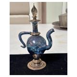 Vtg Blue & Gold Trimmed Hand-blown