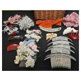 Basket Filled w/Decorated Hair Combs & Barretts