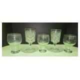 Assorted Glasses & (5) 13" Glass Plates/Chargers