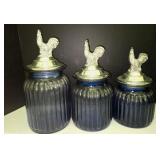(3) Blue Rooster Glass Cannisters