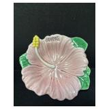 A vintage ceramic hibiscus flower trinket dish or