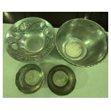 (2) Large Pewter Bowls & (2) Smaller Ones