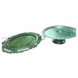 Silver Tone Serving Tray & Cake Pedestal