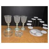 (3) Wine Glasses, Multi-Tiered Display Stand &