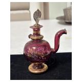 Vtg Hand Blown Cranberry Red & Gold Art Glass
