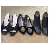 (3) Sz 7 Black Satin Bow Slingbacks, Velvet Flats