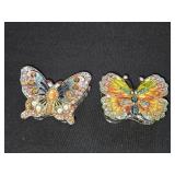 (2) Small Metal & Rhinestone Butterfly Trinket