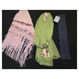 Pink Embroidered Fringed Scarf, New Green Scarf &