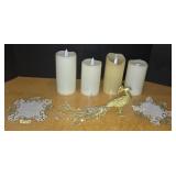(4) Flameless Candles, Gold Tone Peakcock & (2)