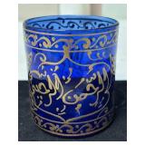 Cobalt Blue Glass Tumbler Featuring Hand