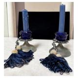 Pair of Silver Toned Metal Candlestick Holders